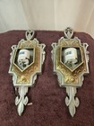 Pair Of Antique Art Deco Wall Sconces With Light Amber Glass Slip Shades 