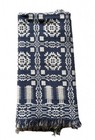 Vintage Woven Coverlet Throw Blanket   Blue   White Colonial Jacquard   Geo Folk