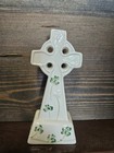 Belleek Irish Fine Parian China Standing Celtic Cross Statue Green Shamrocks