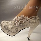 Su cheny 2  3  4  White Ivory Pearl Crystal Lace Wedding Bridal Heel Pump Shoes 