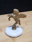 Vtg Brass Pegasus Winged Horse Mythical Fantasy White Marble Base 3 5    Tall