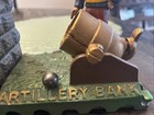 Vtg Mechanical Cast Iron Artillery  Coin Bank Book Of Knowledge Cannon  Ball Inc