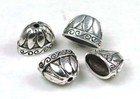 4 Large Antique Silver Pewter End Caps Cone Focal Beads Tribal Tassel Component
