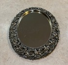 Vintage Ornate Gold Floral Oval Vanity Mirror Dresser Perfume Tray