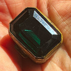 Antique Ornate Gold-tone Hinged Pill Box W  Large Green Faceted Stone Lid Italy