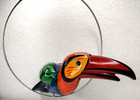 Vtg 13  Parrot Hand Painted Latin American Pottery Folk Art W Metal Display Ring