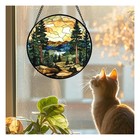 Forest Lake Mountain Stained Glass Window Hanging Suncatcher Gifts 6 3 