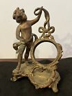 Antique French Old Bronze Brass Cherub Angel Clock Holder Ornate Figurine