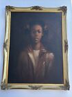 Vintage Black Americana Painting Young Woman Girl African American Signed Oil