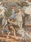 Vintage French Aubusson Jacquard Style Tapestry Hunting Scene Horse Dog