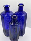 3 Old Blue Poison Bottles  Not To Be Taken