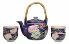 Space Purple Victorian Colorful Large Floral Blooms 25oz Tea Pot With 4 Cups Set