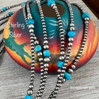 Real 925 Sterling Silver Pearls Graduated Turquoise Bead Necklace Oxidized Pear