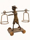 Vintage Asian Water Carrier Rolling Metal Toy Folk Art Miniature 4   