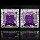 14k White Gold Plated Men Amethyst Purple Shirt Wedding Party Cufflinks Gift