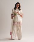 Elegant Off-white Silk Suit Set 3-piece Cutwork Embroidery Pakistani Indian