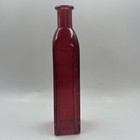 Red Painted Glass Bottle 25cm Collectible Square Vintage Vase Damaged