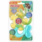 Nuby 3 Step Soothing Teether 3 Pcs Set Green Yellow Aqua