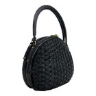 Vintage 50s 60s Mister Ernest Woven Wicker Leather Box Bag Handbag Round Black