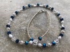 Handmade Necklace Of Metallic Blue  Clear  White  And Silver Czech Glass Beads