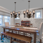 Wood Farmhouse Cage Rustic Chandelier Kitchen Island 4 Lights  23 9  Industrial 