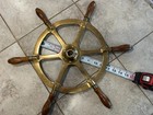 Solid Brass Nautical Ship Wheel 22    Boat Helm Teak Handles Maritime Decor
