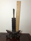 Antique Chinese Asian Carved Rose Wood Plate  Stand  9 5    Tall W Markings