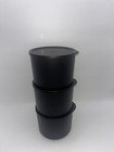 Tupperware Vtg Set 3 Round Storage Containers W Lids Black