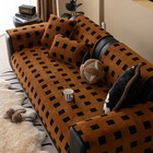 Plush Sofa Cushion Checkered Pattern Soft Warm Home Protector Anti-slip Sofa Pad