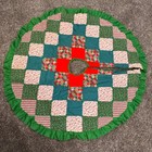 Vintage Quilted Christmas Tree Skirt Patchwork Candy Cane Green Ruffle Holiday