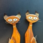 Mid-century Modern Wall Hanging 1961 Wood Brass Siamese Cats Pair Masketeers