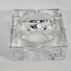 Vintage Mcm Art Deco Heavy Square Clear Glass Ashtray 4 Rests 3 75  Exc Cond