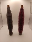 2 Antique Wooden Sewing Spools Burgandy   Purple Gray Yarn Thread 30   s Primitive