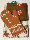 Wondershop Easy Care Tablecloth Wipe Clean Gingerbread   2 Oven Mitts   Apron