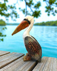 Hand Carved Wooden Pelican Figurine     Coastal Folk Art 12 