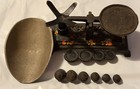Vintage Mini Cast Iron Balance With 6 Weights And Scoop