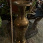 Vintage Solid Brass Metal Etched Vase  8    Tall 3    Wide Home Decor Aged Patina