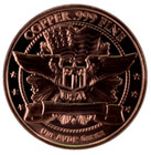Copper Art Coin   T-rex Design   One Ounce Fine  999 Bullion   Minted In The Usa