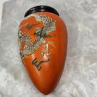 Vintage Asian Japanese Orange Moriage Dragonware Motif Ceramic Wall Pocket Vase