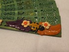 Vintage Green Wooden Spanish Folding Fan W  Clay Lady Bug Decoration Nicaragua 