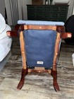 Vintage Powell Furniture Wood Footstool blue Floral Upholstery  Cabriole Legs