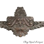 Antique  Carved Oak Acanthus Architectural Pediment Green Man Face Crest 19th C