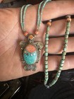 Native American Turquoise And Coral Necklace Brass