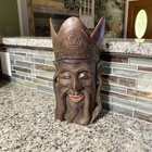Wooden Face Mask Oriental Chinese Asian Hand Carved Wall Decor Mid-century 12    H