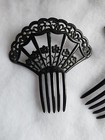 Art Deco Hair Comb Black French Jet Hair Accessory Vanity Lot Of 2 Vintage