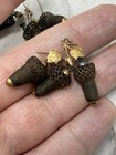 Victorian Mourning Hair Earrings Woven Hair Acorn Drops Leaf Dangles