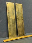 Pair Of Vintage Brass Reclaimed Restaurant Door Finger Push Plates Flat 12 x 3 