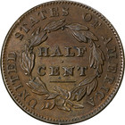1835 Half Cent Choice Au bu C-2 R 1 Great Eye Appeal Strong Strike