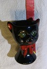 Vtg 1950 s Shafford Black Cat Redware Egg Cup Green Eyes Ceramic Japan Sticker 