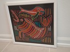 Mola Hand Stitched Colorful Appliqu   Textile Framed Tribal Folk Art Vintage Fish